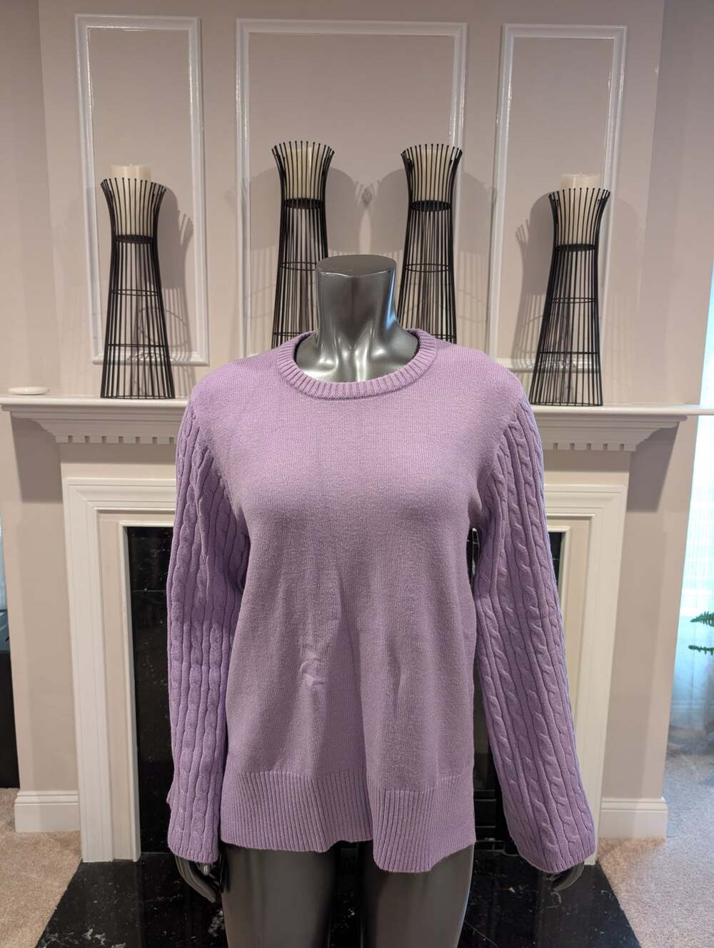 DG2 by Diane Gilman Women's Cable Bell-Sleeve Sweater Lilac Size M SoftEase